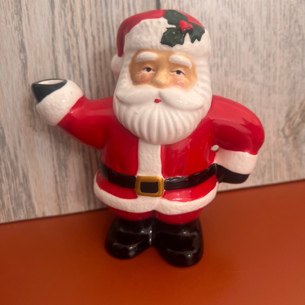 Vintage Ceramic Santa Claus Individual Teapot Christmas Holiday Decor Red White